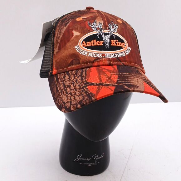 Antler King Bigger Bucks Mesh Trucker Cap Snap Back Orange Embroidery Deer - Picture 2 of 9
